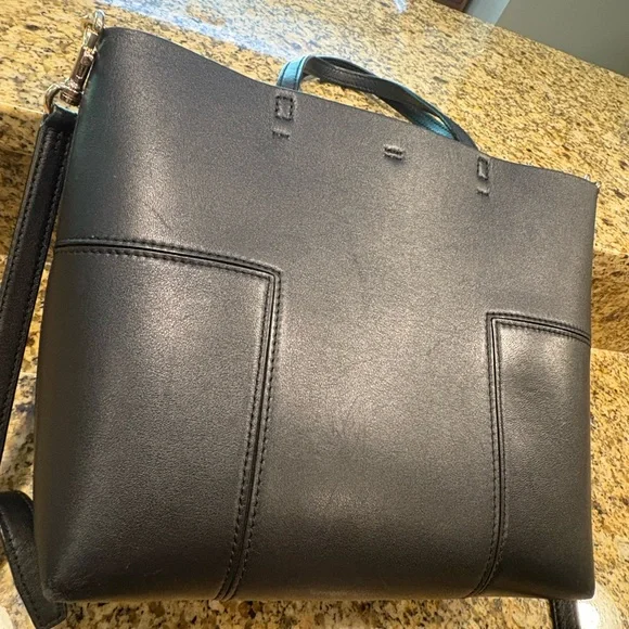 Tory Burch Block T Mini Tote Bag Black Leather 2-way Crossbody Handles - Picture 12 of 16